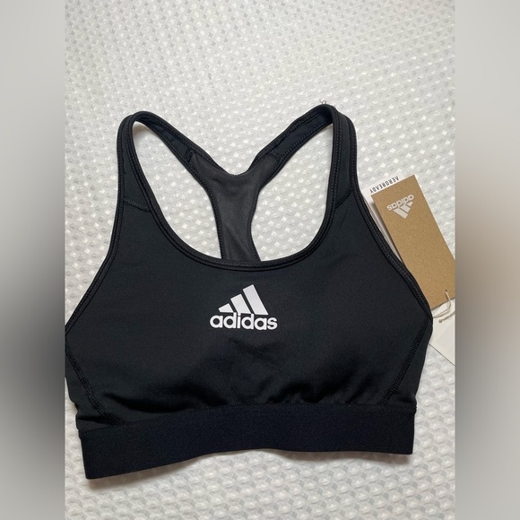 Spots Bra XS ADIDAS LOGO Spell Out Black Don't Rest Alphaskin M Support Trainer - Picture 12 of 13